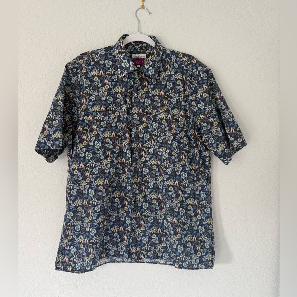 Maus & Hoffman Liberty Made in Italy Navy Abstract Floral Button Down Shirt L